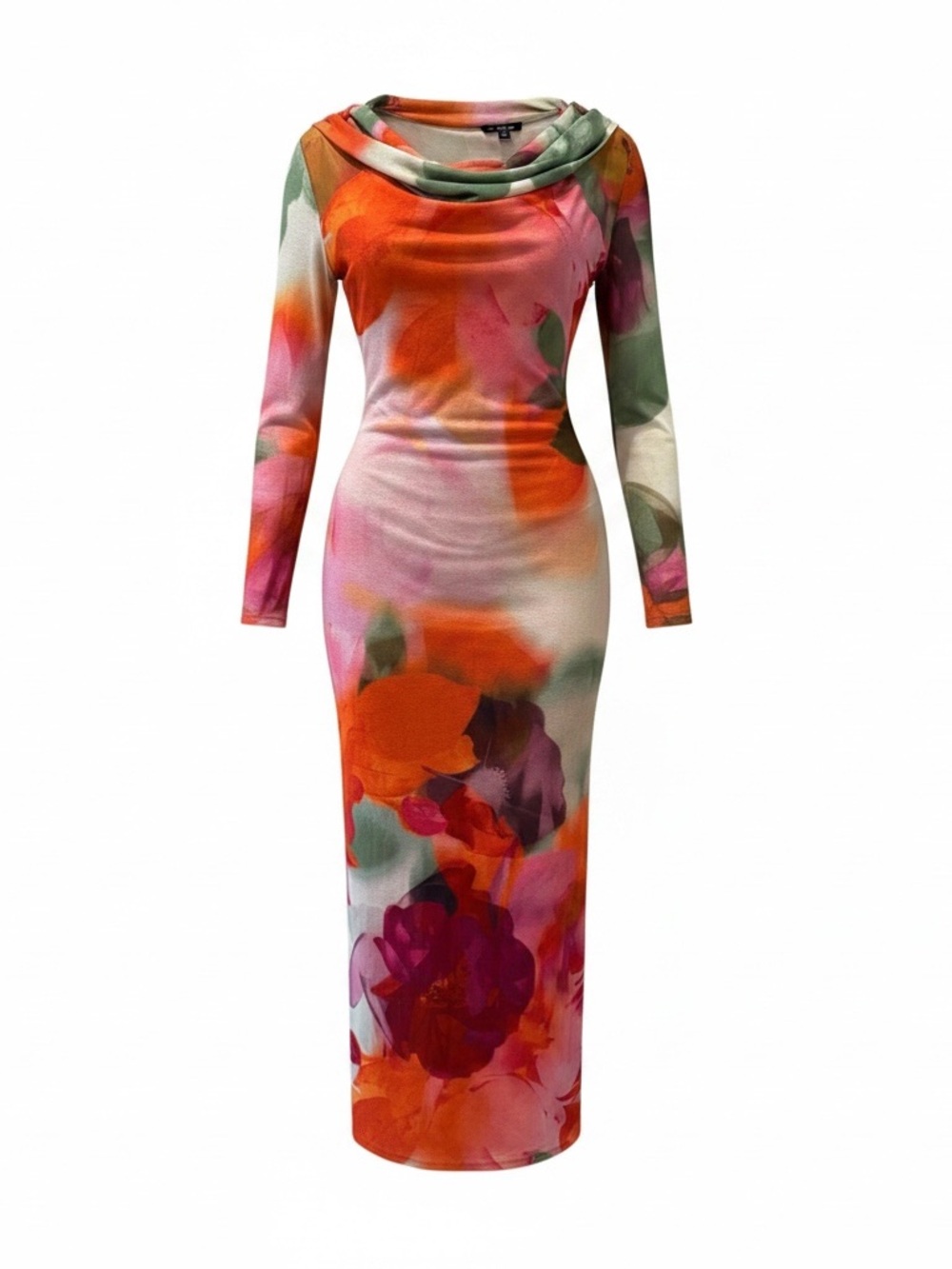 Intempo Floral Maxi Dress Women’s Size L NWT Cowl Neck Stretch